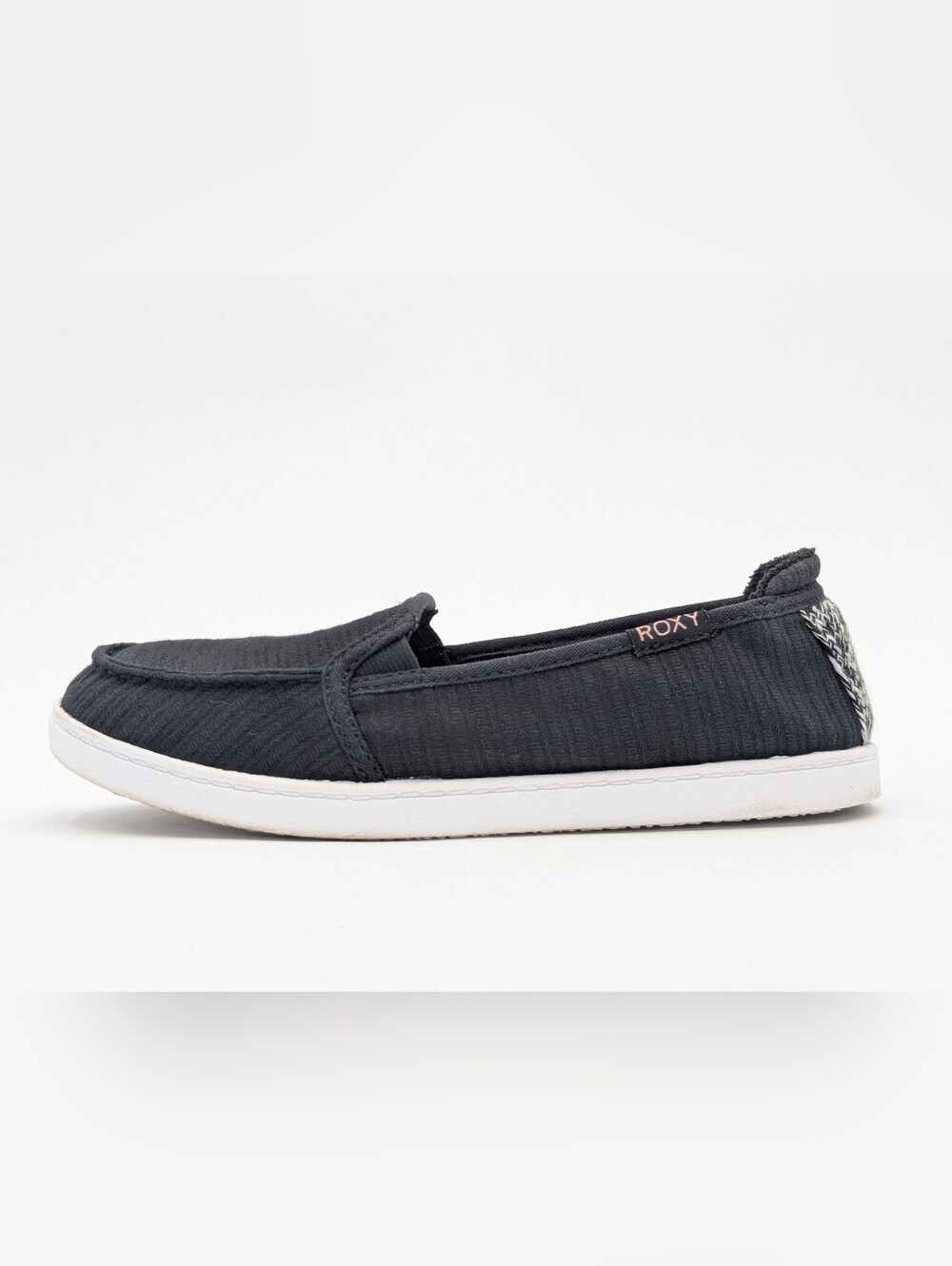 Roxy Minnow Sz 5 Women's Black/White Canvas & Herringbone Knit Slip-On Loafers - Picture 3 of 17